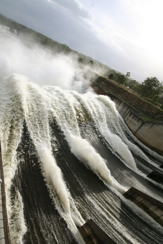 Water rushing over a spillway