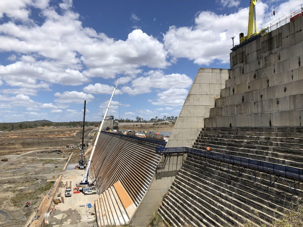 A dam wall under construction