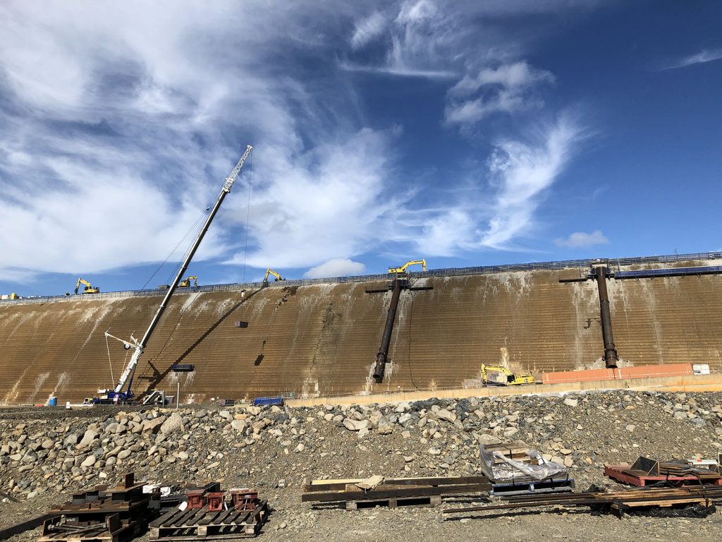 A dam wall under construction