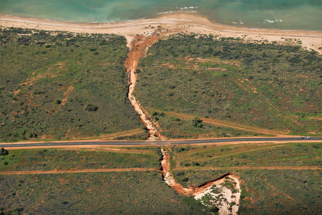 A highway crossing a washed out riverbed