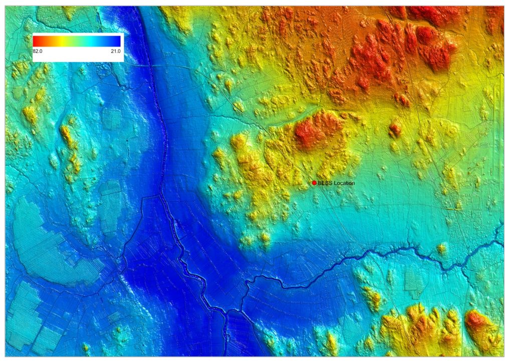 elevation data shown with red being highest and blue lowest